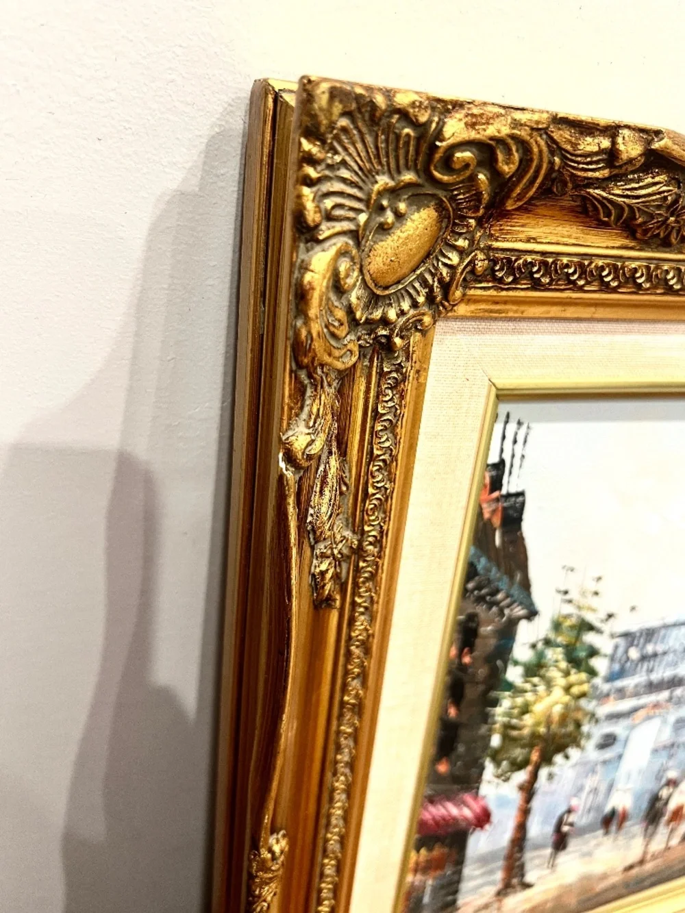 Vintage Oil Painting Parisian Street Gold Tone Ornate Frame 13" x 15" - Picture 9 of 14